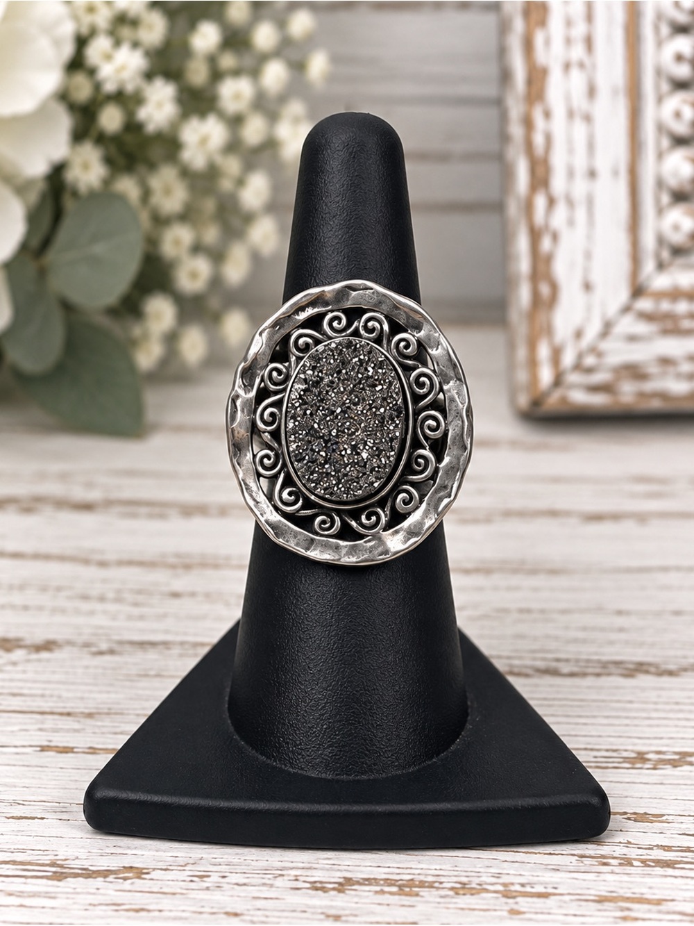Or Paz Sterling Silver Druzy Oval Statement Ring